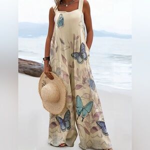 NWT - Butterfly Print Jumpsuit - Cream